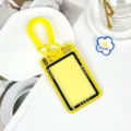 Yellow camera style transparent ID card holder with spring lanyard for bus access card - Double Ring Spring Cord Style / Yellow