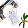 Transparent PS cartoon card holder with purple lanyard, stylish student ID badge cover case. - Purple Short Braided Rope / Purple