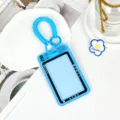 Cute blue camera style student bus card holder with spring coil lanyard protective case - Double Ring Spring Cord Style / Blue