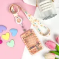 Cute cartoon transparent card holder with lanyard and retractable badge reel for students. - Orange Grid Game Console + Gingham Orange Rabbit Retractable Long Rope