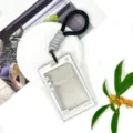 Transparent PS card holder with lanyard student ID badge protection case chic design. - Black Short Braided Rope / White