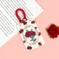 ABS card holder with vintage red rose pattern and red coiled lanyard for student ID badge. - Rose Wreath / Red Double Loop Spring Rope