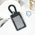 Transparent card holder with coil lanyard, cute camera UI design variant for daily use and ID cards. - Double Ring Spring Cord Style / Black