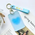 Transparent student card holder with cute heart design and secure keychain lanyard for daily use. - Blue Heart (With Blue Flower Keychain)