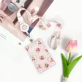 Cute transparent card holder with cartoon bear pattern, retractable lanyard for student ID. - Pink Heart Cherry / Hello Bear Retractable Lanyard (Rabbit)