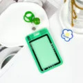 Green camera shape transparent ID card holder with keychain cute bus card protective sleeve - Bell Lobster Clasp Style / Green