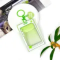Clear green plastic card holder with keychain, cute student ID badge protective case. - Green Heart Keychain / Green