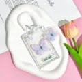 Transparent ID card holder with white coil lanyard and cute purple butterfly decor for school students. - Hand-Painted Purple Butterfly + White Matching Double Loop Spring Rope (Hand-Painted Purple Butterfly Clasp)