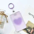 Purple transparent badge card holder with lanyard and keychain, cute gradient heart design. - Purple Heart (With Purple Leather Strap Keyring)