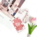 Cute pink cartoon bear transparent slide card holder with retractable neck lanyard variant. - Heart Cherry Bear / Hello Bear Retractable Lanyard (Rabbit)