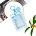 Blue transparent plastic ID card holder with convenient keychain and heart pendant. - Blue Heart Keychain / Blue