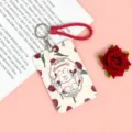 Cute ABS card holder with red braided lanyard, tulip and bunny design for students and workers. - Little Rabbit Wreath / Red Edged Leather Rope