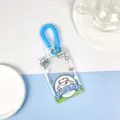 Transparent ID card holder with blue spring strap, cute cartoon milk design for daily use. - Apple Cow + Two-tone Blue Spring Rope / Sliding Transparent / Blue Spring Rope