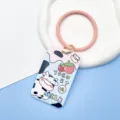 Cute cartoon cow card holder with pink silicone wrist strap, ideal for student ID cards. - Strawberry Cow / Lotus Pink Soft Silicone Wristband