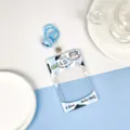 Transparent cow print ID card holder with cute keychain and bell for school bus card access - Big Head Cow With Mid-Blue Bell Lobster Clasp / Sliding Transparent