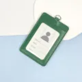 Green leather ID card holder with badge reel strap, dual slots work pass protector case. - Dark Green Leather Holder (Without Lanyard)