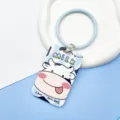 Cute cartoon cow card holder with blue silicone ring keychain for student ID bus card pass. - Big Head Cow / Light Blue Soft Silicone Wristband