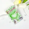 Green Checkered Dopamine Transparent ID Badge Holder Cute Dog Card Protector Case - Green Checkerboard Dog (No Accessories)