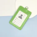 Green leather ID card holder, dual card slot badge holder with metal ring and clear window. - Light Green Leather Holder (Without Lanyard)