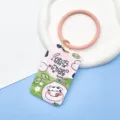 Cute cartoon cow peach card holder with pink silicone ring keychain for student ID bus card pass. - Peach Cow / Lotus Pink Soft Silicone Wristband
