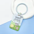 Cute cartoon cow card holder with soft silicone ring keychain for daily transit cards. - Cow On Meadow / Light Blue Soft Silicone Wristband