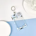 Transparent plastic card holder with cute cow print keychain for ID badge bus card subway - Big Head Cow With Leather Strap Round Buckle / Sliding Transparent