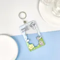Cute transparent plastic card holder with cute cow pattern, student ID badge protector sleeve. - Cow On Meadow With Leather Strap Round Buckle / Sliding Transparent
