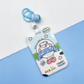 Cute cow cartoon ID card holder with keychain and bell, blue student bus pass protective cover. - Apple Cow / Medium Blue Bell Lobster Clasp