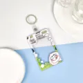 Transparent plastic card holder cute cartoon ID badge protector with keyring for students cards. - Peach Cow With Leather Strap Round Buckle / Sliding Transparent