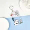 Clear plastic card holder with cute cow design and keychain for ID and bus cards - Strawberry Cow With Leather Strap Round Buckle / Sliding Transparent