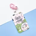 Cute cartoon cow ID badge card holder with pink keychain bus access card protective cover. - Peach Cow / Pink Bell Lobster Clasp