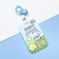 Cute cartoon cow badge holder with keychain, blue student ID card protector and bus card sleeve. - Cow On Meadow / Medium Blue Bell Lobster Clasp