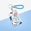 Cute cartoon cow strawberry ID card holder with braided keychain strap clear protective cover - Strawberry Cow / Medium Blue Hand Strap