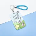 Cute cartoon cow card holder with blue braided strap and key ring for daily use. - Cow On Meadow / Medium Blue Hand Strap