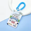 Cute cartoon cow card holder with blue spring lanyard, perfect for bus and access cards. - Apple Cow / Two-Tone Medium Blue Spring Rope