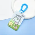 Cute cartoon cow card holder with blue spring coil lanyard for student bus pass ID badge. - Cow On Meadow / Two-Tone Medium Blue Spring Rope