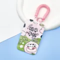 Cute cartoon cow peach card holder with pink spring lanyard ID badge case for student bus card. - Peach Cow / Pink