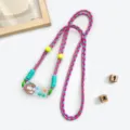Cute acrylic phone lanyard, vibrant woven cross-body neck strap with cute cartoon charm. - Traveling Beaver / Crossbody Double Buckle Lanyard With Back Clip / Pink and Green