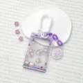 Cute cartoon claw machine card holder with retractable spring cord and purple chain. - Purple Claw Machine Pajama Bear Shaking / Spring Rope With Purple Chain And Dog Disc