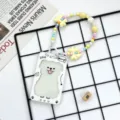 Cute cartoon dog card holder with colorful beaded lanyard student ID bus card protective case. - Tongue Dog Frame With Yellow Bow Bracelet