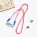 Cute acrylic phone lanyard with cartoon charm, pink braided crossbody neck strap for daily use. - Rocket Snail / Crossbody Double Buckle Lanyard With Back Clip / Pink and Blue Patchwork