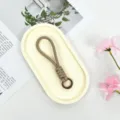 Khaki short braided phone lanyard wrist strap with ring buckle universal keychain accessory - Brown