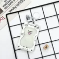 White cute cartoon dog ID card holder with keychain for student bus card protective case - Tongue Dog Frame With White Heart Keychain