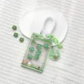 Transparent green claw machine badge holder with coil lanyard, cute student card case variant. - Green Claw Machine Dinosaur Shaking / Sliding Transparent + White Spring Rope (Green Six-Section Chain + White Bead Chain + Green Snack Dog Disc)