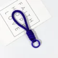 Short braided phone lanyard wrist strap, portable anti-lost keychain for mobile case and keys - Dark Blue