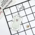 Cute white cartoon dog badge holder ID card protector with secure key chain variant. - Tongue Dog Frame With Leather Strap Metal Clasp