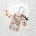 Cute claw machine shaker card holder with transparent sliding cover and cute bear strap. - Orange Claw Machine Milk Tea Bear Shaking / Sliding Transparent + White Spring Rope (Brown Six-Section Chain + White Bead Chain + Brown Snack Dog Disc)