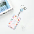Transparent ABS student ID card holder with retractable badge reel and floral design. - Blue Border English Flower Frame / Blue Flower Retractable Badge Reel