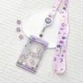 Cute claw machine cartoon lanyard ID badge holder set with retractable reel for students. - Purple Claw Machine Pajama Bear Shaking / Sliding Transparent + English Flower Rabbit Lanyard (Purple Bear Head)