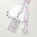 Cute kawaii cartoon claw machine card holder with lanyard student bus pass ID badge holder - Light Blue Claw Machine Rabbit Head Shaking / Sliding Transparent + Japanese Bear Lanyard (Line Bear)